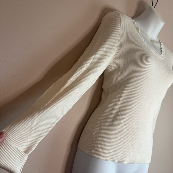 Cream Long Sleeve Ribbed Top - Picture 2 of 8